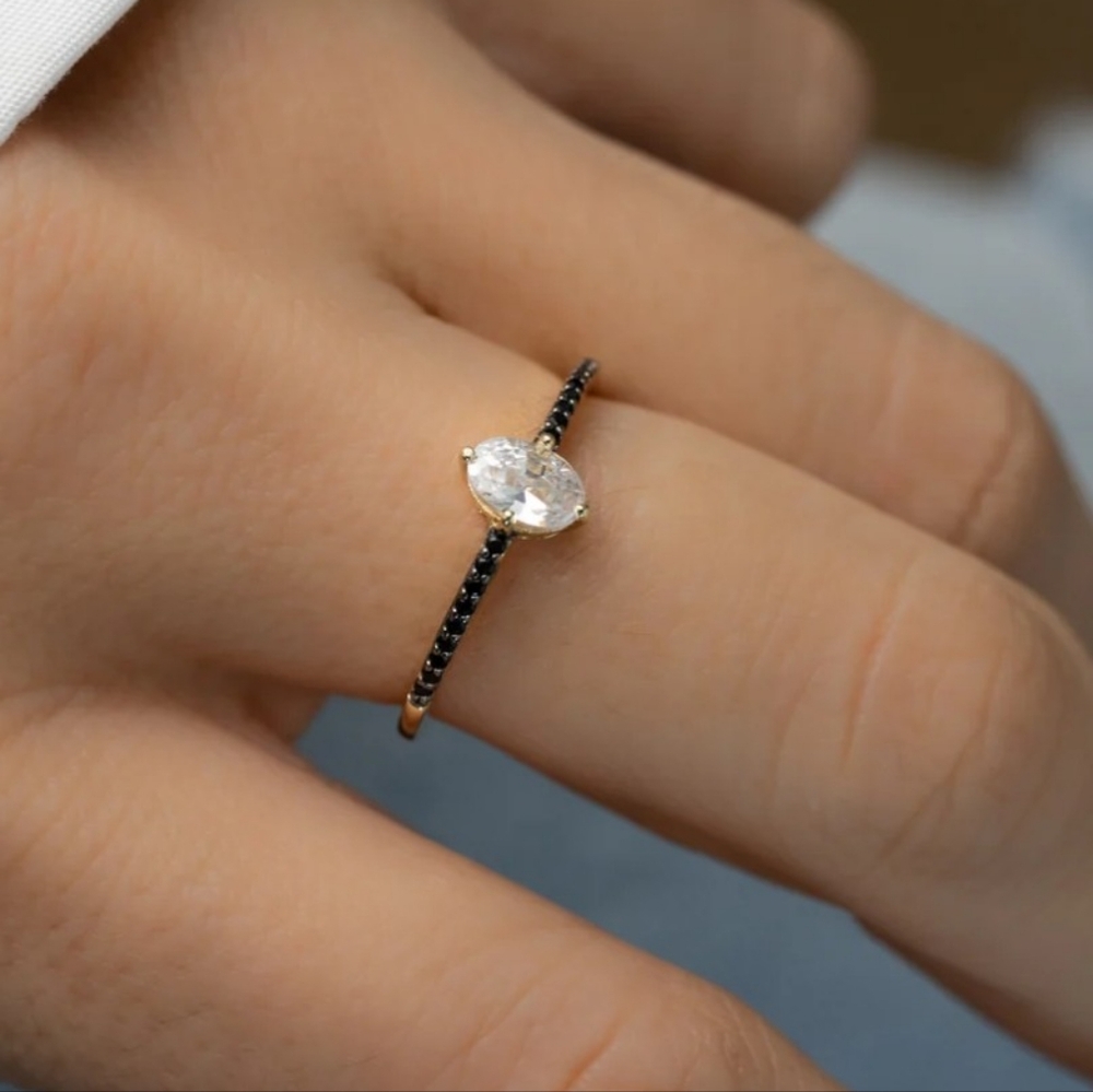 NIB Sami Jewels Black And Clear Cz Sterling Silver Maddy Ring 14kt Gold Size 5 - Picture 7 of 7